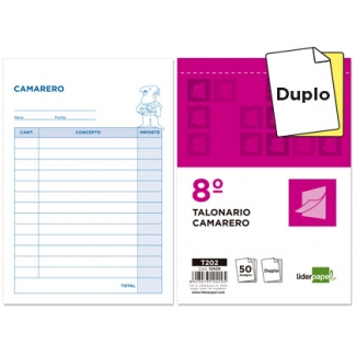 Liderpapel T202 - Talonario camarero, tamaño 8º, 50 juegos, original + copia