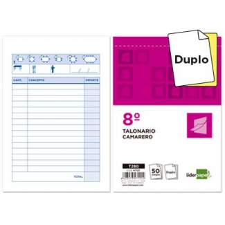 Liderpapel T280 - Talonario camarero, tamaño 8º, 50 juegos, original + copia