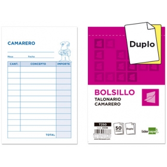 Liderpapel T250 - Talonario camarero, tamaño bolsillo, 50 juegos, original + copia