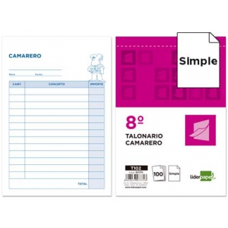 Liderpapel T102 - Talonario camarero, tamaño 8º, 100 hojas, simple