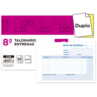 Liderpapel T228 - Talonario entregas, tamaño 8º apaisado, 50 juegos, original + copia