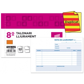 Liderpapel T228-CAT - Talonario lliurament (entrega), tamaño 8º apaisado, 50 juegos, original + copia