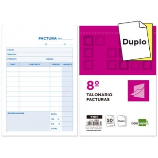 Liderpapel T200 - Talonario facturas, tamaño 8º, 50 juegos, original + copia