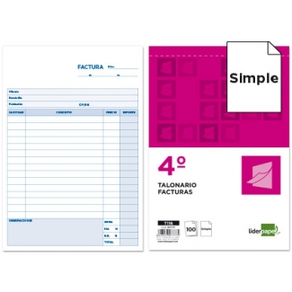 Liderpapel T116 - Talonario facturas, tamaño cuarto, 100 hojas, simple