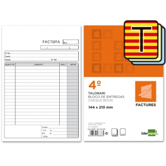 Liderpapel T316-CAT - Talonario factures (facturas), tamaño 4º, 50 juegos, original + 2 copias, texto en catalán