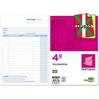 Liderpapel T216-EUS - Talonario faktura (factura), tamaño 4º, 50 juegos, original + copia, texto en euskera