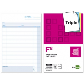 Liderpapel T323 - Talonario facturas, tamaño folio, 50 juegos, original + 2 copias