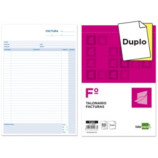 Liderpapel T223 - Talonario facturas, tamaño folio, 50 juegos, original + copia