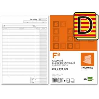 Liderpapel T223-CAT - Talonario factures (facturas), tamaño folio, 50 juegos, original + copia, texto en catalán