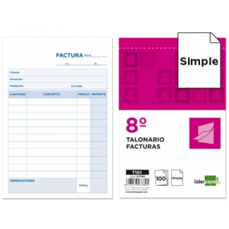 Liderpapel T101 - Talonario facturas, tamaño 8º, 100 hojas, simple
