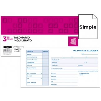 Liderpapel T107 - Talonario inquilinato, tamaño 1/3 de folio apaisado, 100 hojas, simple