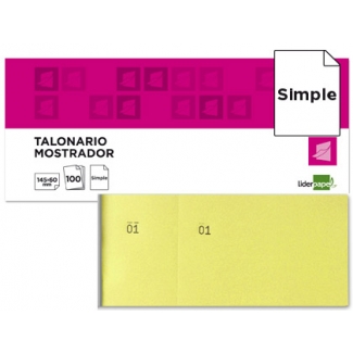 Liderpapel TL01 - Talonario mostrador, 60 mm x 145 mm, 100 hojas, numeradas, color amarillo