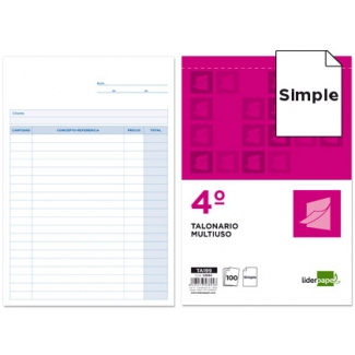 Liderpapel T199 - Talonario multiuso, tamaño 4º, 100 hojas, simple