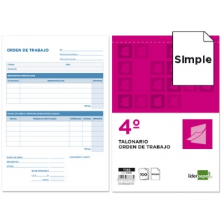 Liderpapel T155 - Talonario orden de trabajo, tamaño 4º, 100 hojas, simple