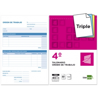 Liderpapel T355 - Talonario orden de trabajo, tamaño 4º, 50 juegos, original + 2 copias