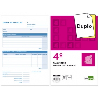 Liderpapel T255 - Talonario orden de trabajo, tamaño 4º, 50 juegos, original + copia