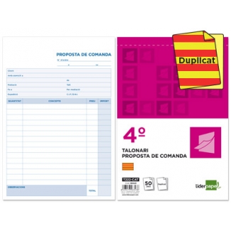Liderpapel T222-CAT - Talonario proposta de comanda ( propuesta de pedido), tamaño 4º, 50 juegos, original + copia, texto en catalán