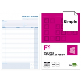 Liderpapel T125 - Talonario pedidos, tamaño folio, 100 hojas, simple