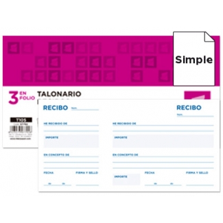 Liderpapel T105 - Talonario recibos, tamaño 1/3 de folio, 100 hojas, simple