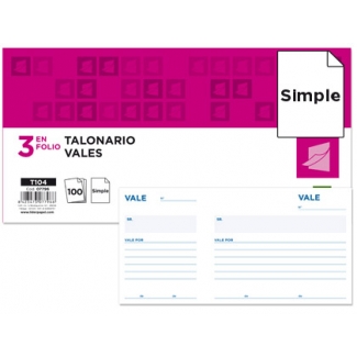 Liderpapel T104 - Talonario vales, tamaño 1/3 de folio, 100 hojas, simple