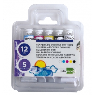Liderpapel TP01 - Témpera, colores surtidos, estuche de 5 tubos de aluminio de 12 ml