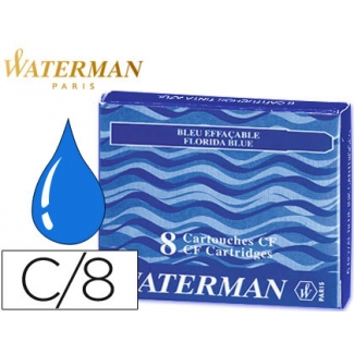 Waterman S0110860 - Tinta estilográfica, caja de 8 cartuchos, color azul florida
