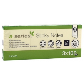 A-Series AS0876 - Bloc de notas adhesivas, 40 x 50 mm, color amarillo, bloc de 100 hojas
