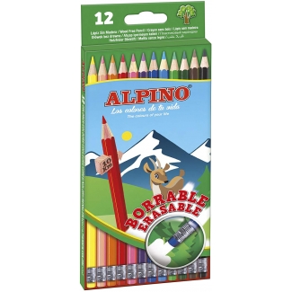 Alpino AL013654 - Lápices de colores borrables, caja de 12 colores