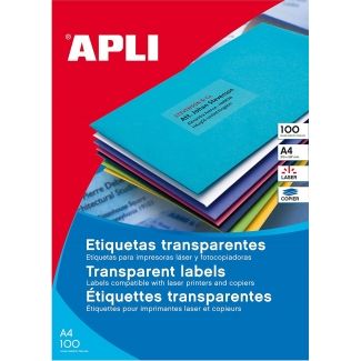 Apli 01224 - Etiquetas adhesivas, poliéster, resistente a la intemperie, transparentes, 70 x 37 mm, caja de 20 hojas