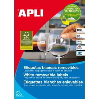 Apli 03056 - Etiquetas adhesivas, adhesivo removible, 64,6 x 33,8 mm, caja de 100 hojas