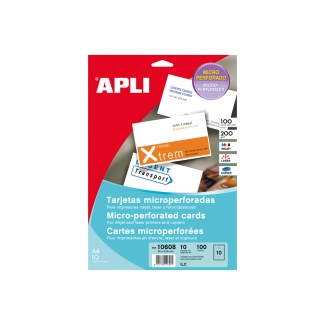 Apli 10608 - Tarjetas de visita microperforadas, 200 gr, caja de 10 hojas