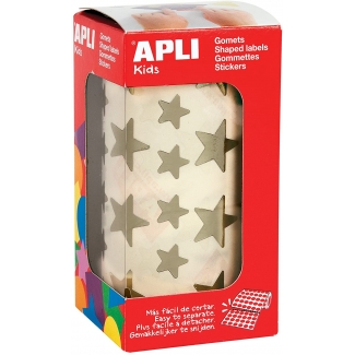 Apli 11116 - Gomets, figuras geométricas forma de estrella, 12,5 mm y 19,5 mm, rollo de 2360 unidades, color oro
