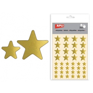 Apli 11805 - Gomets, figuras geométricas forma de estrella, bolsa de 3 hojas, 120 gomets en total, color oro