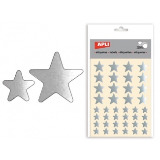 Apli 11806 - Gomets, figuras geométricas forma de estrella, bolsa de 3 hojas, 120 gomets en total, color plata