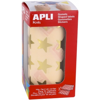 Apli 12044 - Gomets, figuras geométricas forma de estrella, 19,5 mm, rollo de 1416 unidades, color oro