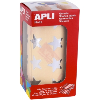 Apli 12045 - Gomets, figuras geométricas forma de estrella, 19,5 mm, rollo de 1416 unidades, color plata