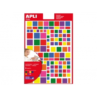 Apli 12971 - Gomets, figuras geométricas, forma cuadrada, bosa de 6 hojas, 732 gomets en total, colores y tamaños surtidos
