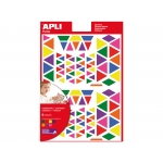 Apli 13239 - Gomets, figuras geométricas, forma triangular, bosa de 6 hojas, 648 gomets en total, colores y tamaños surtidos