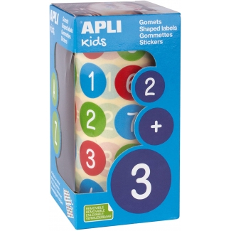 Apli 15127 - Gomets, números, adhesivo removible, rollo de 900 gomets, colores surtidos