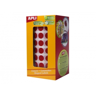 Apli 4861 - Gomets, figuras geométricas forma redonda, 20 mm de diámetro, rollo de 1770 unidades, color rojo