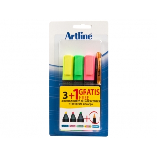 Artline B660 - Rotulador fluorescente, punta biselada, blíster de 3 unidades + bolígrafo