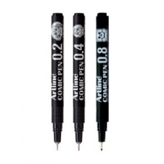 Artline Comic Pen EK-280/3W - Rotulador calibrado, pack de 3 (0,2, 0,4 y 0,8), color negro