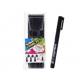 Artline Comic Pen EK-280/3W - Rotulador calibrado, pack de 3 (0,2, 0,4 y 0,8) + permanente, color negro