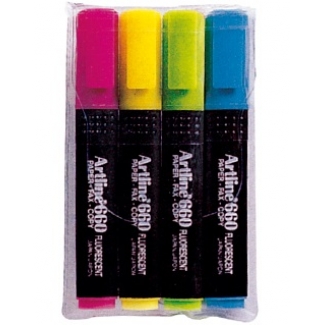 Artline EK-660 4 - Rotulador fluorescente, punta biselada, blíster de 4 unidades 