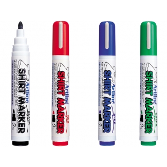 Artline EKT-2 A1 - Rotulador para camiseta, punta redonda 2 mm, bolsa de 4 colores (azul, negro, rojo y verde)