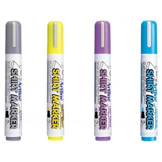 Artline EKT-2 A2 - Rotulador para camiseta, punta redonda 2 mm, bolsa de 4 colores (amarillo, celeste, gris y violeta)