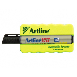 Artline ERT-MMC + EK157NE - Borrador para pizarra blanca, magnético, colores surtidos + rotulador artline Ek157 negro