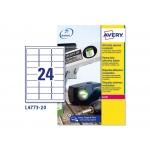 Avery L4773-20 - Etiquetas adhesivas de poliéster, color blanco, 63,5 x 33,9 mm, caja de 20 hojas