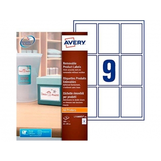 Avery L7108REV-20 - Etiquetas adhesivas, adhesivo removible, 62 x 89 mm, caja de 20 hojas