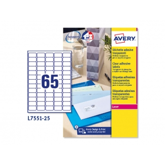 Avery L7551-25 - Etiquetas adhesivas, transparentes, 38,1,x 21,2 mm, caja de 25 hojas